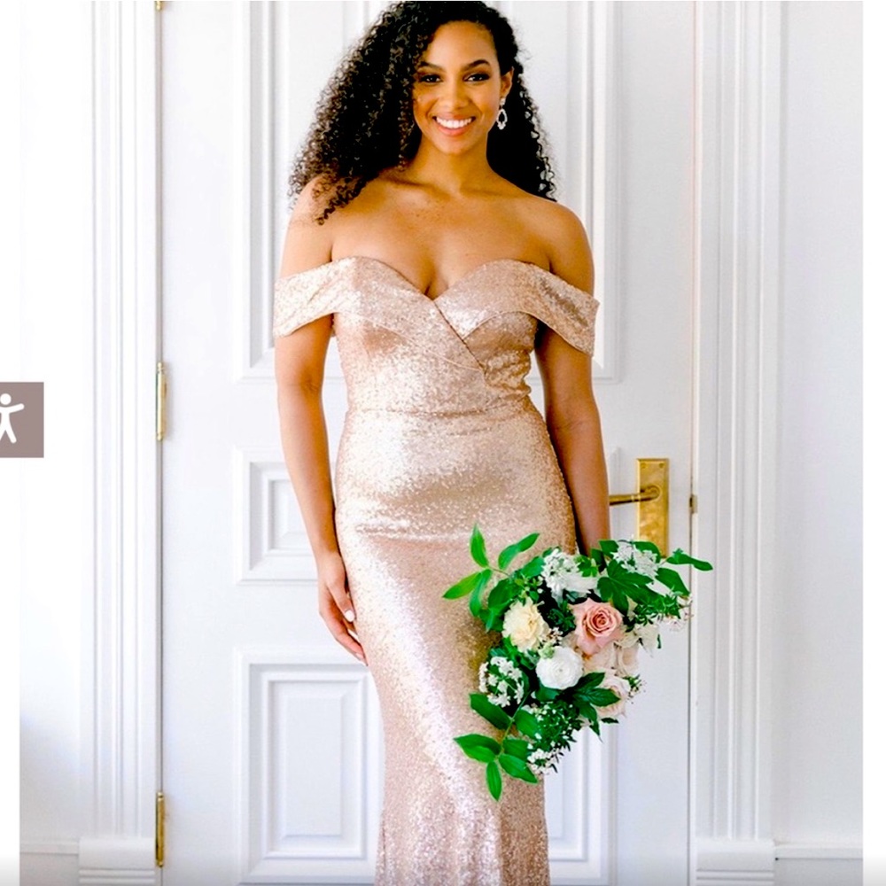 Champagne Gold Sequin Bardot Dress